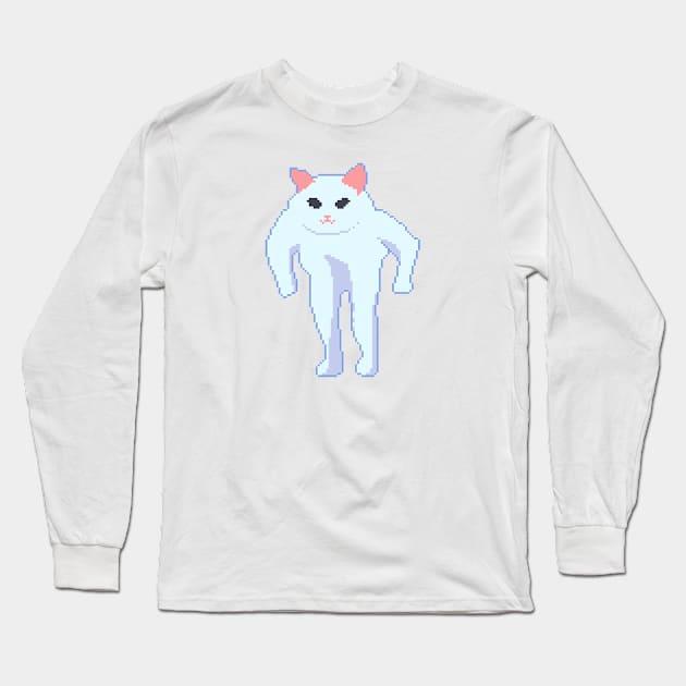 Funny Cat Meme Pixel Art Long Sleeve T-Shirt by pichi pixel